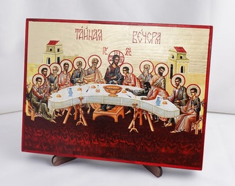 THE LAST SUPPER Icon, Greek Icons, Handmade Orthodox Icon Of The Mystical Supper, Orthodox Christian Icons, Byzantine Icons, Gold Leaf Icon