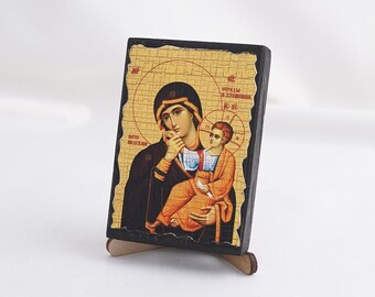 Icon Of The Mother Of God "Comfort", Christian Icons, Handmade Greek Orthodox Icon Of The Mother Of God "Consolation", Home Decor, Wood Icon