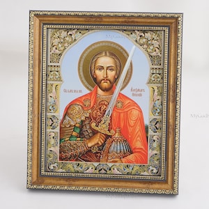 Icon Of SAINT ALEXANDER NEVSKY, Personalized Icon, Orthodox Handmade Icon Of Saint Alexander, Christian Icons, Byzantine Icons, 11x13 Icon