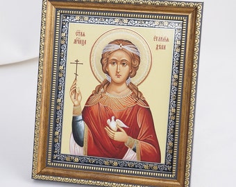 HOLY Martyr EULALIA Of BARCELONA Icon, Personalized Icon, Saint Eulalia, Silver Handmade Icons, Christian Icons, Byzantine Icons, 11x13 Icon