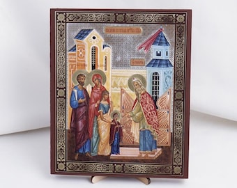 PRÄSENTATION Der gesegneten JUNGFRAU MARY Ikone, personalisierte Ikone, handgemachte kyrillische Ikone der Jungfrau Maria, kybernetische Ikone, religiöse Ikone Home Decor