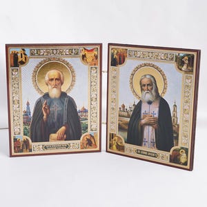 Diptych Orthodox Icon, Saint SERGIUS Of Radonezh And Saint SERAPHIM Of Sarov Orthodox Icon, Saints Religious Icon Home Decor