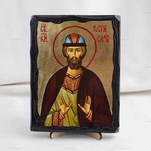 Icon Of SAINT ROSTISLAV, Christian Icons, Handmade Orthodox Icon Of Saint Prince Rostislav, Home Decor, Wood Icons 5.1x6.7 inch