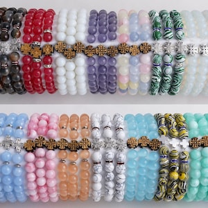 Natural Crystal Beads Bracelet, Men/Women Gemstone Bracelet, Stretchy Beads Bracelet, Healing Crystal Bracelet, Round Gemstone Bracelet,