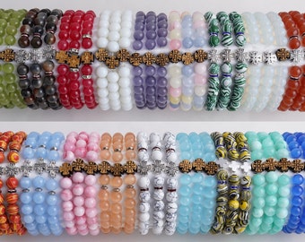 Natural Crystal Beads Bracelet, Men/Women Gemstone Bracelet, Stretchy Beads Bracelet, Healing Crystal Bracelet, Round Gemstone Bracelet,
