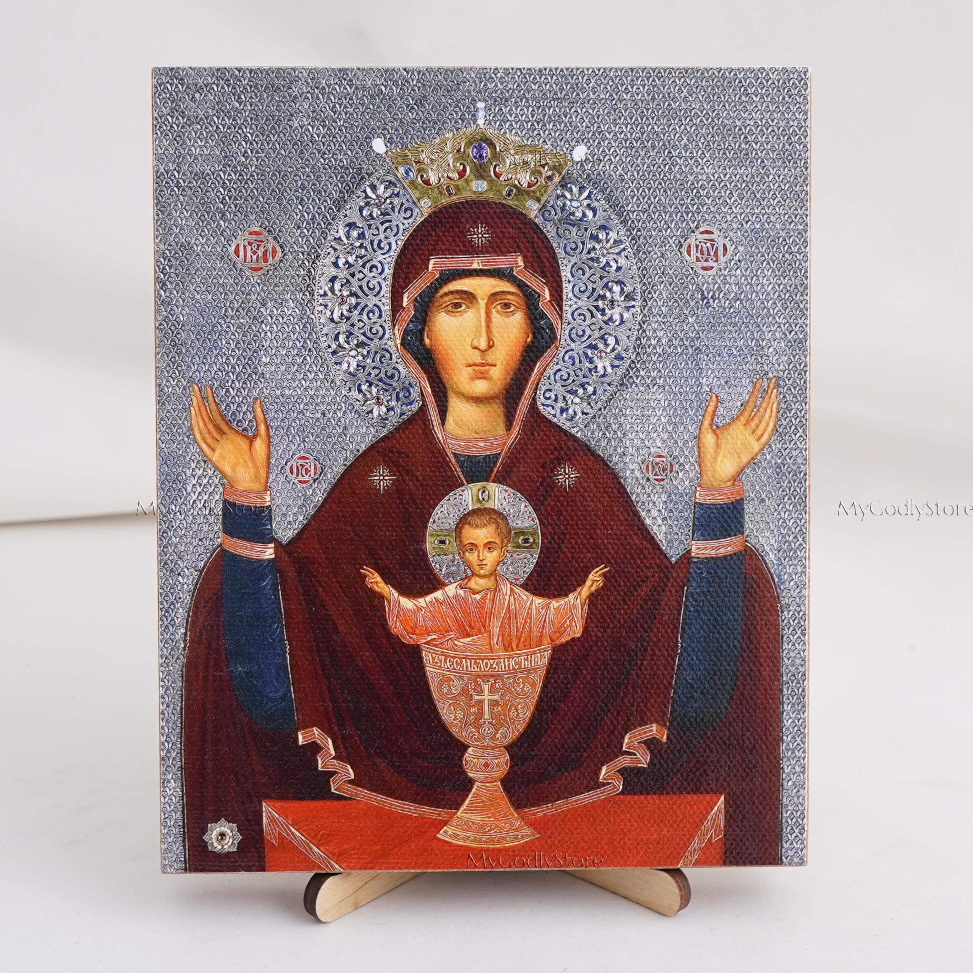 Handmade Orthodox Icon, Theotokos of the Inexhaustible Cup, Virgin