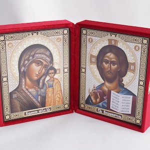 Diptych Of The MOTHER Of GOD And Jesus Christ, Handmade Icons Of Theotokos And Jesus Christ, Orthodox Diptych, Greek Orthodox Diptych