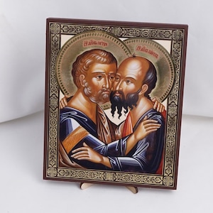 SAINTS PETER And PAUL Icon, Personalized Icons, Handmade Orthodox Icon Of Sts Apostles, Orthodox Christian Icons, Religious Icon Home Decor
