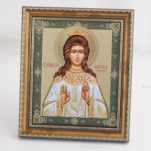 Icon Of SAINT ANASTASIA, Personalized Icon, Orthodox Handmade Icon Of Saint Queen Anastasia, Christian Icons, Byzantine Icons, 11x13 Icon