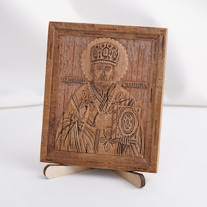 Icoon van SAINT NICHOLAS, handgemaakt Grieks-orthodox icoon van Sinterklaas, houten gesneden religieus icoon, religieus decor, woondecoratie