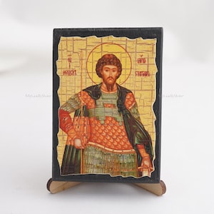 Icon Of SAINT THEODORE STRATELATES, Christian Icons, Handmade Greek Orthodox Icon Of Saint Theodore, Religious Home Decor, Wood Icons