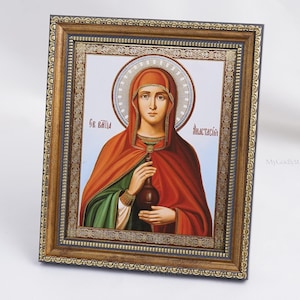 Icon Of SAINT ANASTASIA, Personalized Icon, Orthodox Handmade Icon Of Great Martyr Anastasia, Christian Icons, Byzantine Icons, 11x13 Icon