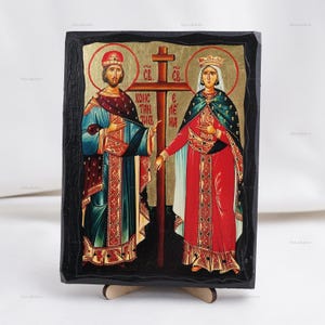 Icon Of Sts CONSTANTINE And HELEN, Christian Icons, Handmade Orthodox Icon Of Saint Constantine & Helen, Home Decor, Wood Icons 5.1x6.7 inch