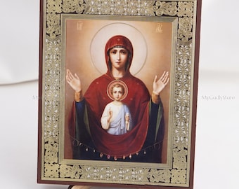 OUR LADY Of The SIGN Orthodox Icon, Personalized Icon, Handmade Orthodox Icon Of Mother Of God, Orthodox Icon, Religious Icon Home Decor