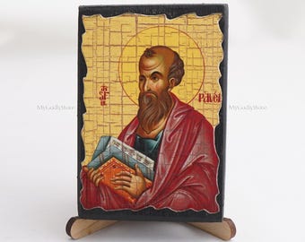 Icon Of SAINT PAUL The APOSTLE , Christian Icons, Handmade Greek Orthodox Icon Of Saint Paul, Religious Home Decor, Wood Icons