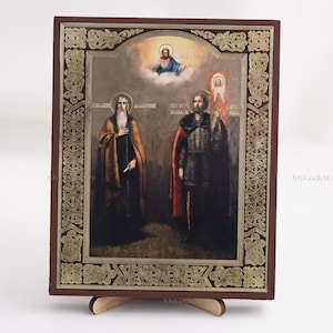 Saints ISAAC & ALEXANDER NEVSKY Orthodox Icon, Personalized Icon, Handmade Orthodox Icon, Orthodox Icon, Religious Icon Home Decor