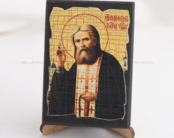 Icon Of SAINT SERAPHIM Of SAROV, Christian Icons, Handmade Greek Orthodox Icon Of Saint Seraphim, Religious Home Decor, Wood Icons