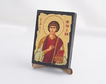 SAINT PANTELEIMON Icon, Saints Icon, Christian Icons, Handmade Greek Orthodox Icon Of Holy Great Martyrs, Religious Home Decor, Wood Icon