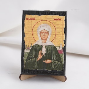 SAINT MATRONA ICON, Christian Icons, Handmade Greek Orthodox Icon Of St Matrona, Religious Home Decor, Icon On Wood Plaque