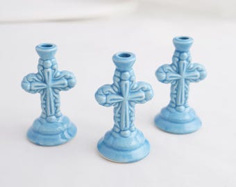 Light Blue Ceramic Candle Holder, Mini Candle Holder, Ceramic Candle Holder Art Deco, Thin Taper Candle Holder, Candle Holders Thin Candles