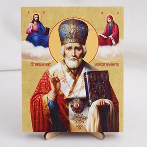 Icon Of SAINT NICHOLAS, Icon On Canvas, Handmade Orthodox Icon Of Father Nicholas, Orthodox Icons, Christian Icons Home Decor 5.1&quot;x6.3