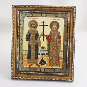 Icon Of SAINTS CONSTANTINE And HELEN, Personalized Icon, Orthodox Handmade Icon, Christian Icons, Orthodox Icons, 11x13 Icon