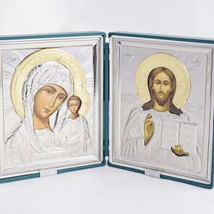 Diptych Of The MOTHER Of GOD And Jesus Christ, Handmade Icons Of Theotokos And Jesus Christ, Orthodox Diptych, Greek Orthodox Diptych