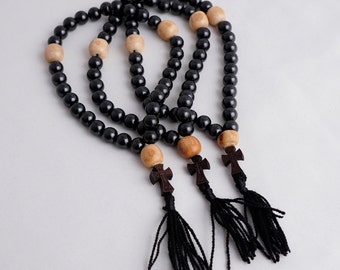 Orthodox Prayer Rope, Rosary, Komboskini, 30 Beads, Wood Cross, Christian Rosary, Christian Jewelry, Christian Gift, Beaded Stone Rope