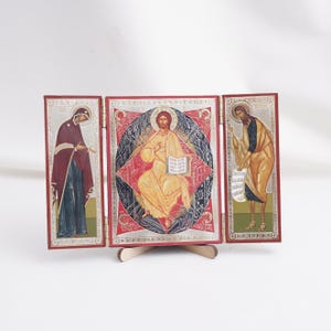 Triptych Orthodox Icon, Deisis JESUS Christ, THEOTOKOS, JOHN Icon, Handmade Orthodox Icon Of Christ Pantocrator, Religious Icon Home Decor