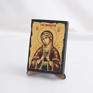 Icon Of Of MOTHER Of GOD Seven Swords, Christian Icons, Handmade Orthodox Icon Of Seven - Shots, Religious Home Decor, Icon On Wood Plaque