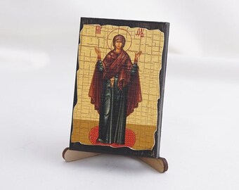 Icon Of Mother Of God The UNBREAKABLE WALL, Christian Icon, Handmade Greek Orthodox Icon Of The Indestructible Wall, Home Decor, Wood Icon