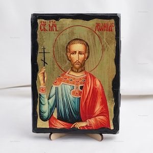 Icon Of HOLY MARTYR LEONIDAS, Christian Icons, Handmade Orthodox Icon Of Saint Leonid, Home Decor, Wood Icons 5.1x6.7 inch