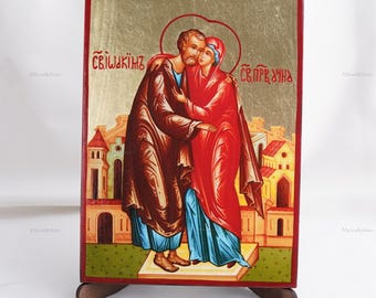 SAINTS JOACHIM And ANNE Icon, Christian Icons, Handmade Orthodox Icon Of Saint Anna And Saint Joachim, Home Decor, Wood Icon, 6.7x9 inch