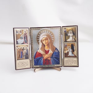 Triptych Orthodox Icon, TENDERNESS Icon, Handmade Orthodox Icon Of THEOTOKOS Of TENDERNESS, Religious Icon Home Decor