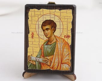 Handmade Saint Philip Icon, Greek Orthodox Wood Icon, Religious Home Decor