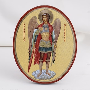 Icon Of SAINT ARCHANGEL MICHAEL, Oval Icons, Handmade Orthodox Icon Of Saint Michael, Orthodox Icons, Icon Home Decor 5.1x6.3&quot;