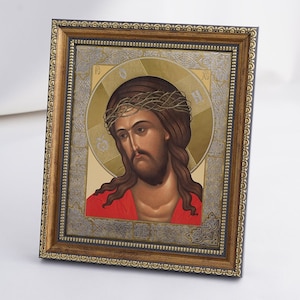 Ikone &quot;&quot;ECCE HOMO&quot;&quot;, personalisierte Ikone, kybernetische handgemachte Ikone von Jesus Christus, christliche Ikone, byzantinische Ikone, 11x13 Ikone