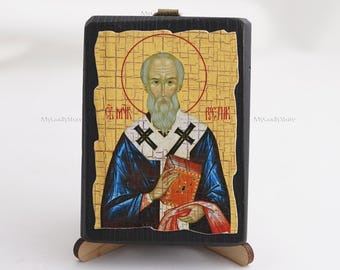 Icon Of SAINT RUSTIC, Christian Icons, Handmade Greek Orthodox Icon Of Saint Martyr Rustic, Religious Home Decor, Wood Icons