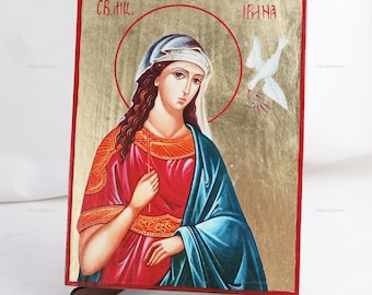 Icon Of SAINT MARTYR IRINA, Christian Icons, Handmade Orthodox Icon Of Saint Irina, Home Decor, Wood Icons 6.7x9 inch