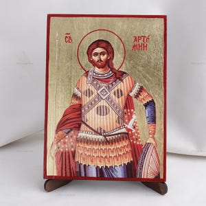 Icon Of SAINT ARTEMIUS, Christian Icons, Handmade Orthodox Icon Of Saint Artemius of Antioch, Home Decor, Wood Icon, 6.7x9 inch