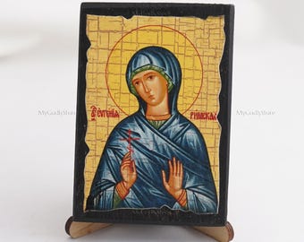 Icon Of SAINT EUGENIA Of ROMA, Christian Icons, Handmade Greek Orthodox Icon Of Saint Eugenia, Religious Home Decor, Wood Icons