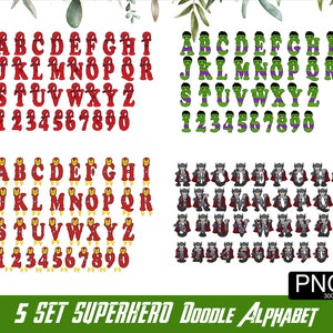 Super Hero Alphabet PNG Avanger Font Super Hero Letter Hero Doodle PNG font Kids Sublimation Font Kids Tshirt Design image 8