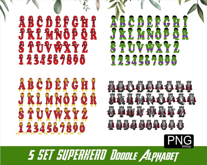 Super Hero Alphabet PNG Avanger Font Super Hero Letter Hero Doodle PNG font Kids Sublimation Font Kids Tshirt Design image 8