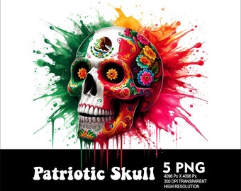 Patriotic Skull Mexican 5 PNG Design High Resolution Transparent Background Design PNG Suitable for Sublimation PNG