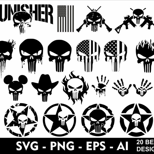 Punisher Skull Svg Bundle Punisher Tshirt Design Skull Svg Eps Png Ai Vector Skull Punisher Svg Files