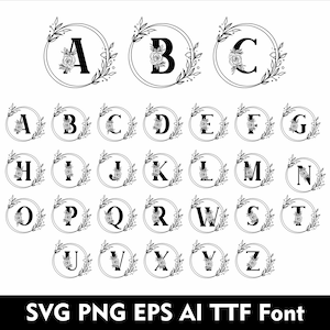 Fuente de flor de boda SVG Alfabeto de boda Svg Png Eps TTF Fuente Letras de flores para Cricut Svg Png Eps Ai TTf Fuente