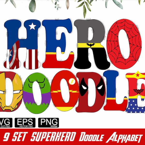 SuperHero Alphabet Svg Png Avanger Super Hero Letters Super Hero Doodle Letters Kids Sublimation Font Hero Font Svg Eps Png