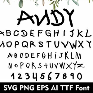 ANDY Toys Schrift Alphabet Andy Toys Story Alphabet für Cricut SVG Png Eps Andy TTTF Schriftart, ANDY Letter