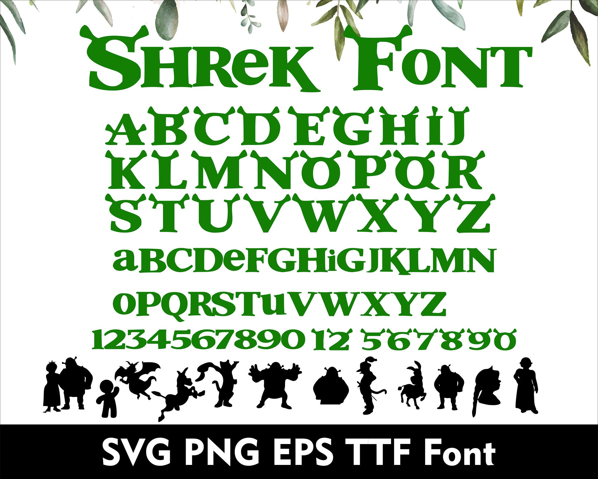 Shrek Svg Font Letters Alphabet Shrek Birthday Party Digital 