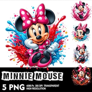 5 PNG Mouse Girl Splash e acquerello file PNG trasparenti per sublimazione 300Dpi PNG ad alta risoluzione Scarica file Minnie